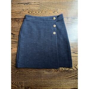 Loft Skirt Womens Sz. 0 Gray Zipper Mini Knit Buttons accent